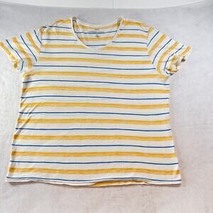BDG Urban Outfitters V-Neck Shirt Woman's L Short Sleeve Blue Yellow Stripes